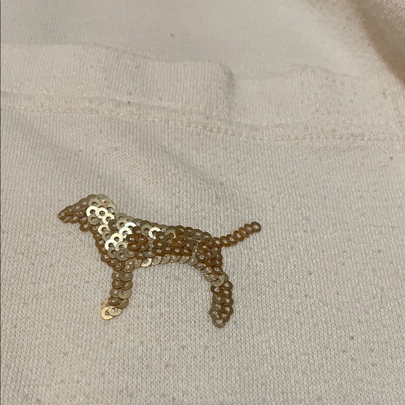 PINK Victoria's Secret Cream Hoodie with Gold Sequins. Worn 3 Times. - Picture 3 of 11
